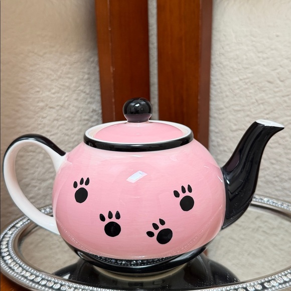 🔹NWOT HuesNBrews Retro 50's Style Siamese Cat & Paw Prints Tea Pot…. - Picture 3 of 8